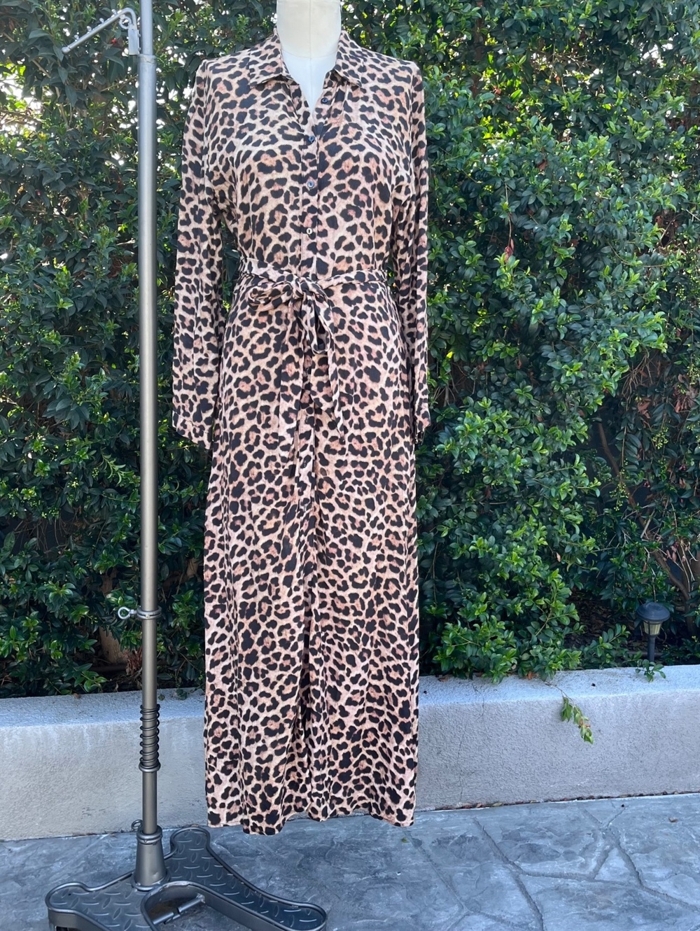 Zara Woman Leopard Print Maxi Wrap Shirt Dress Belted Long Sleeve Size L